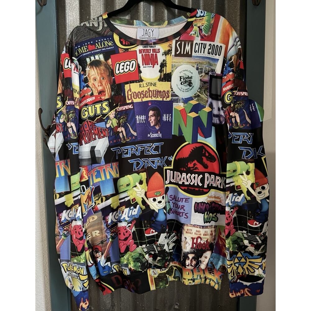 Jagy 90s Culture Movies TV Toys Sweatshirt Size L XL Lego Pokémon MTV Tetris